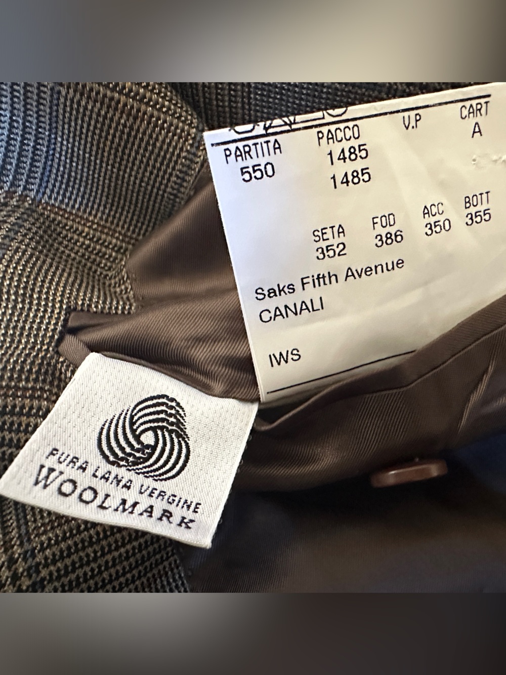 Canali Saks Fifth Avenue Glen Plaid Brown Tan Navy Men’s Sports Coat Size 44 L - Picture 10 of 13
